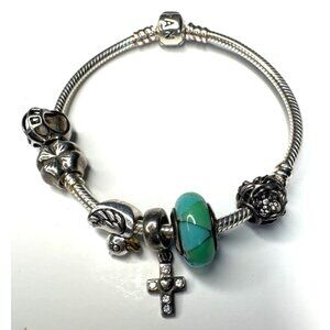 Pandora Sterling Silver Charm Bracelet With Beads & Charms